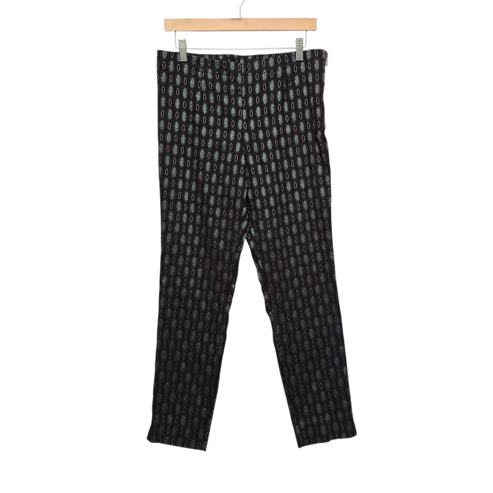 NIC+ZOE Womens Brown Silver Geometric Oval Print Slim Ankle Pants Size 10